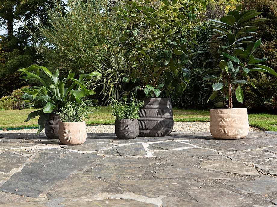 Zadie Etched Ceramic Planter - Grey - Small