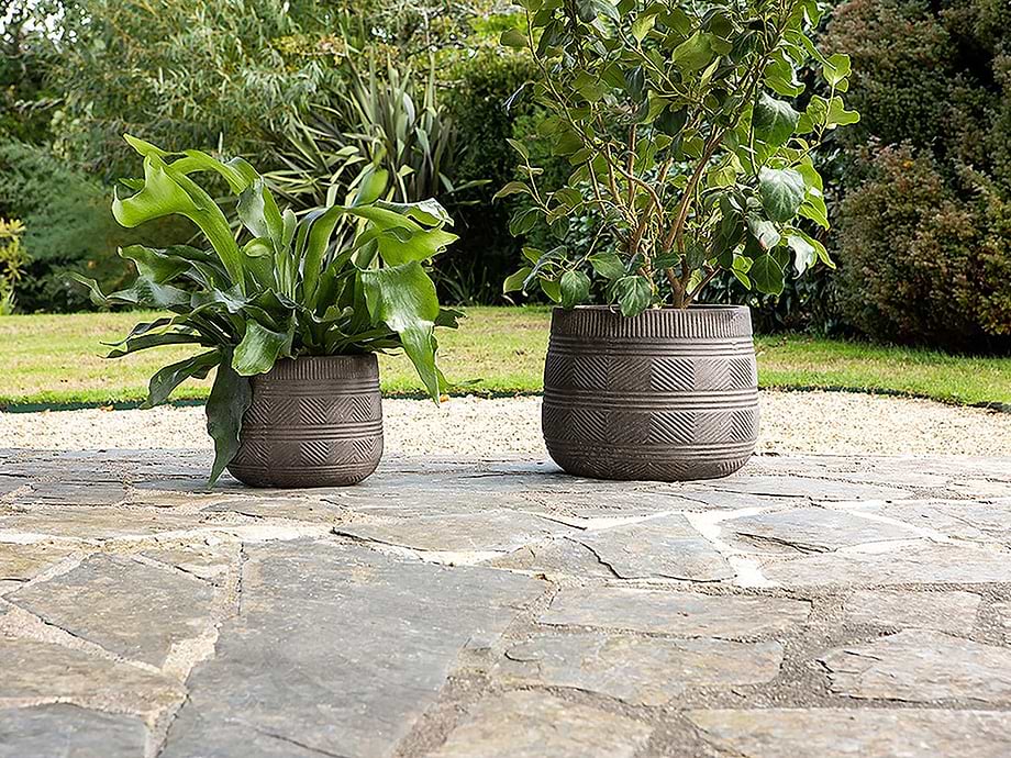 Zadie Etched Ceramic Planters - Grey - (Set of 2)