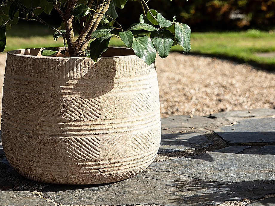 Zadie Etched Ceramic Planters - Neutral - (Set of 2)