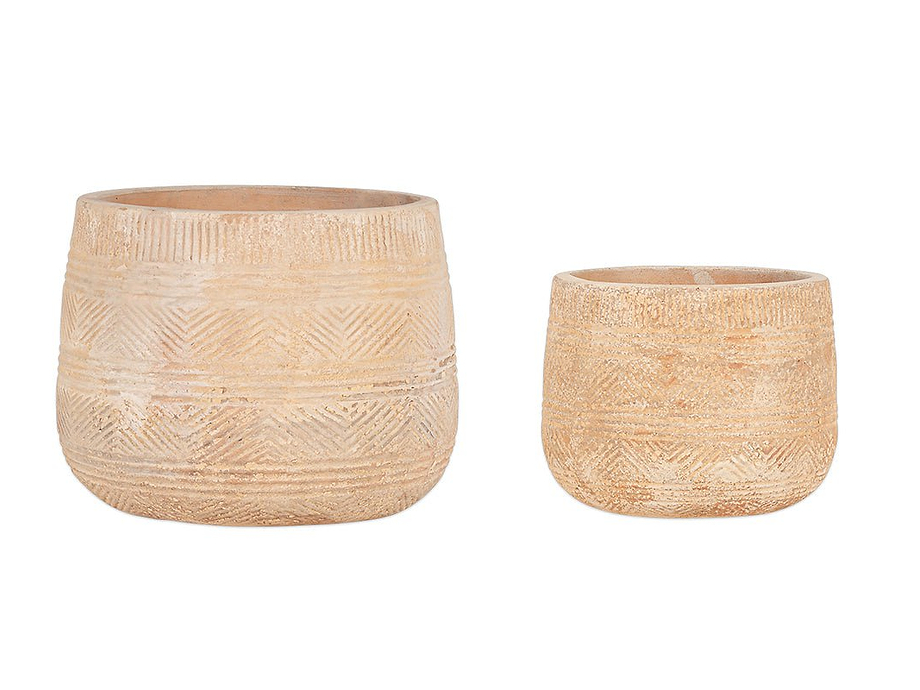 Zadie Etched Ceramic Planters - Neutral - (Set of 2)