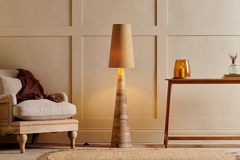 nkuku LAMPS AND SHADES Chameli Tapered Mango Wood Floor Lamp