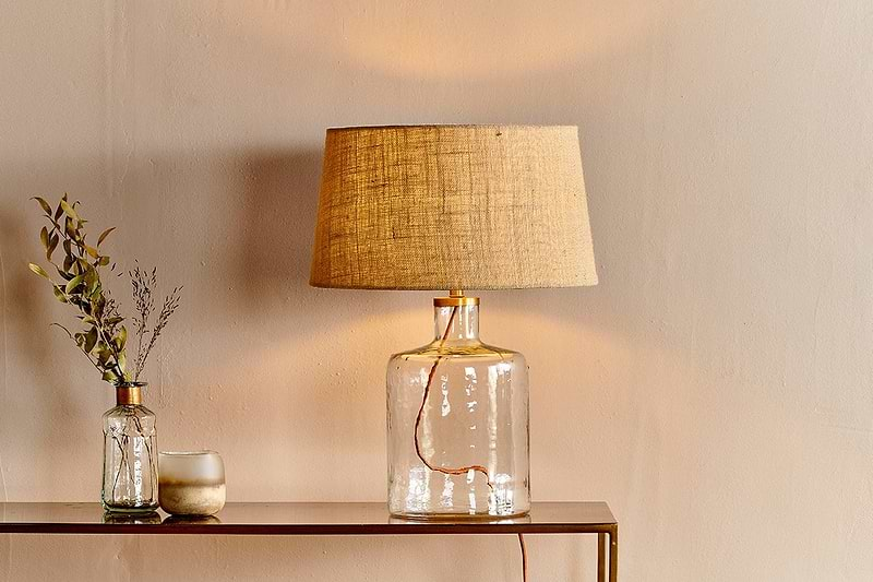 nkuku LAMPS AND SHADES Edina Recycled Glass Table Lamp - Clear - Small