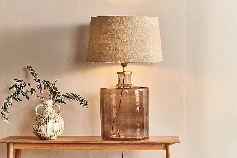 nkuku LAMPS AND SHADES Edina Recycled Glass Table Lamp - Smoke Brown - Large