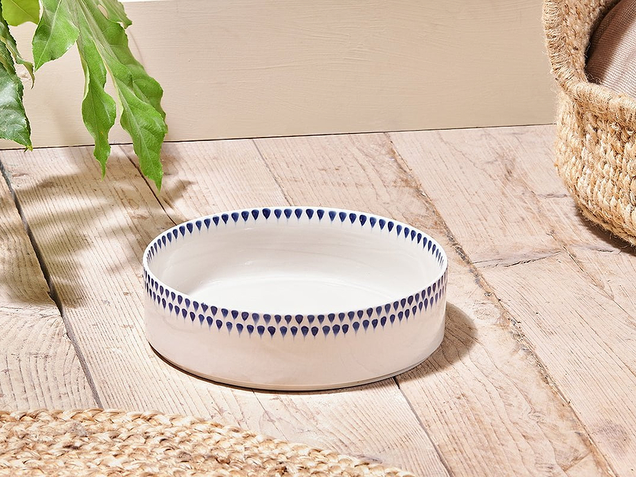 Indigo Drop Ceramic Pet Bowl - Cream & Indigo - Large