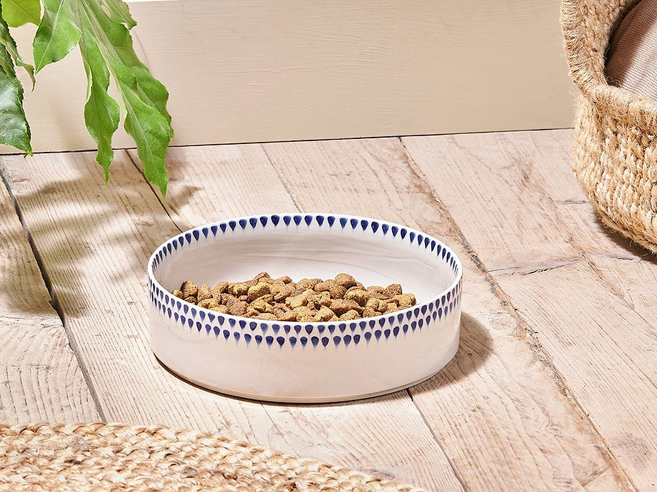 Indigo Drop Ceramic Pet Bowl - Cream & Indigo - Large