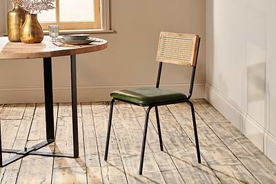 nkuku CHAIRS STOOLS & BENCHES Iswa Leather And Cane Dining Chair - Green