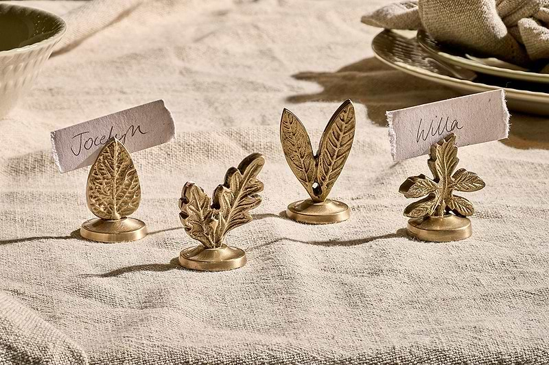 Nkuku KITCHEN & DINING ACCESSORIES Leaf Brass Place Card Holders