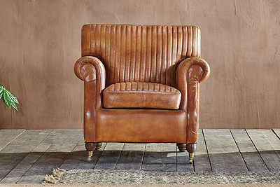 Nkuku Furniture Narwana Leather Ribbed Armchair