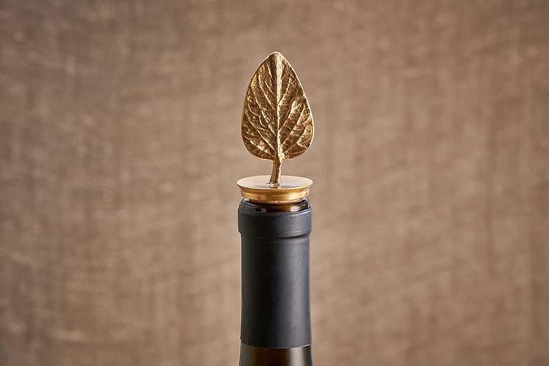 Nkuku Table Accessories Poplar Leaf Brass Bottle Stopper