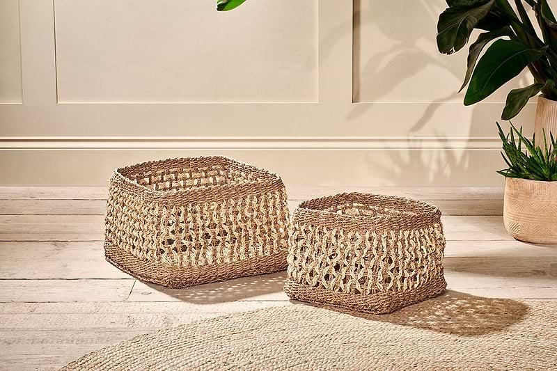 nkuku STORAGE & HANGING ACCESSORIES Shimla Square Seagrass And Palm Leaf Basket