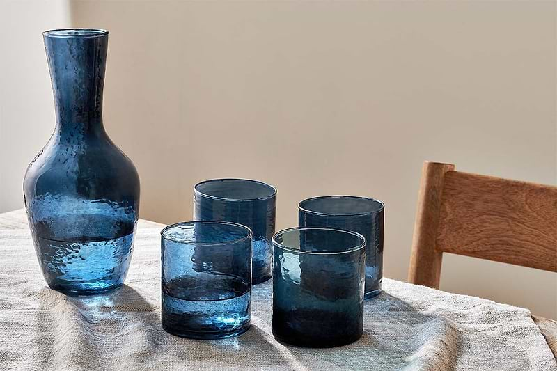 Nkuku Glassware Yala Hammered Tumbler - Indigo (Set of 4)