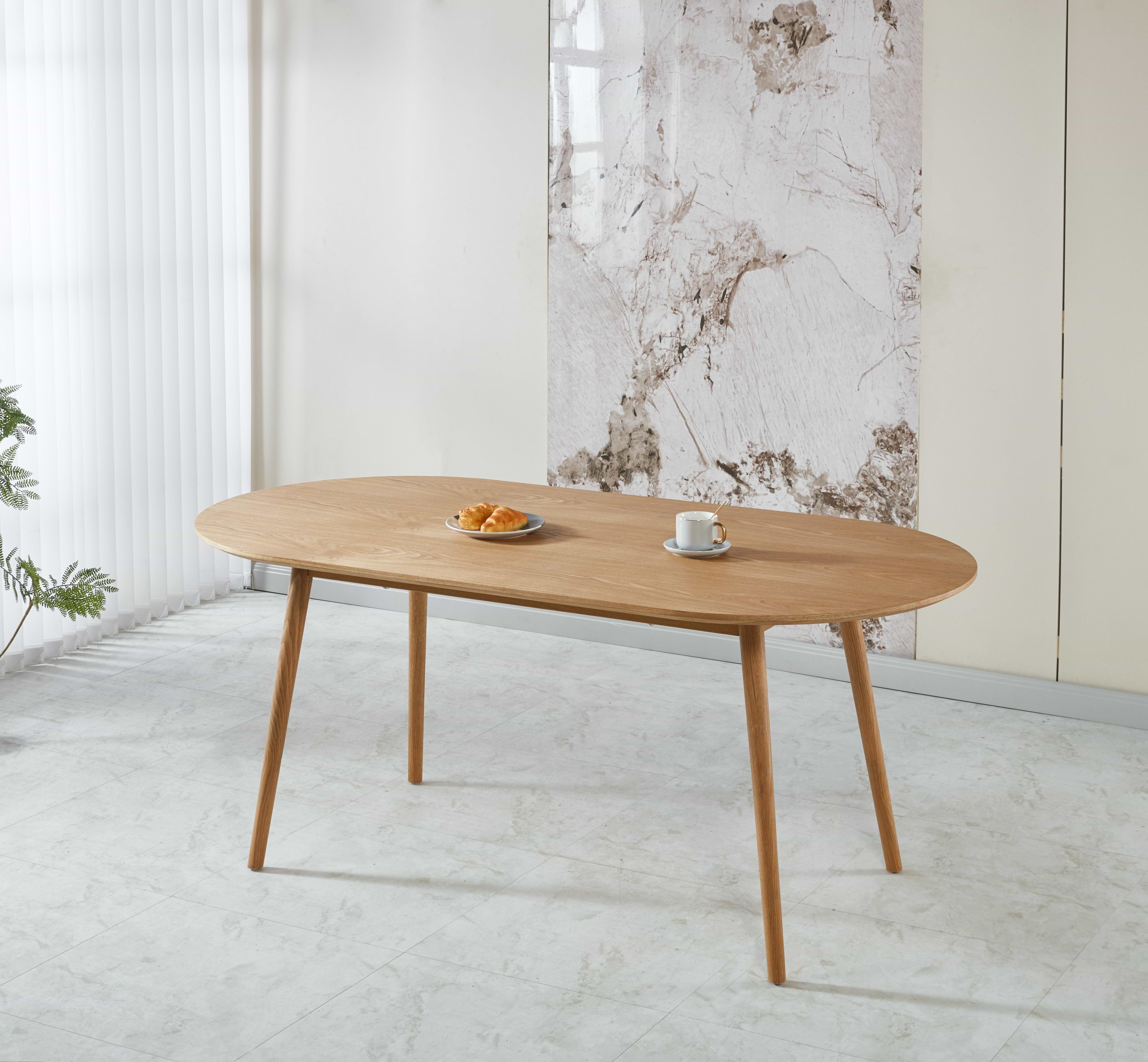 סט פינת אוכל שולחן אובלי צבע עץ אלון 180*90 ס"מ דגם סלסטה + 4 כיסאות תואמים