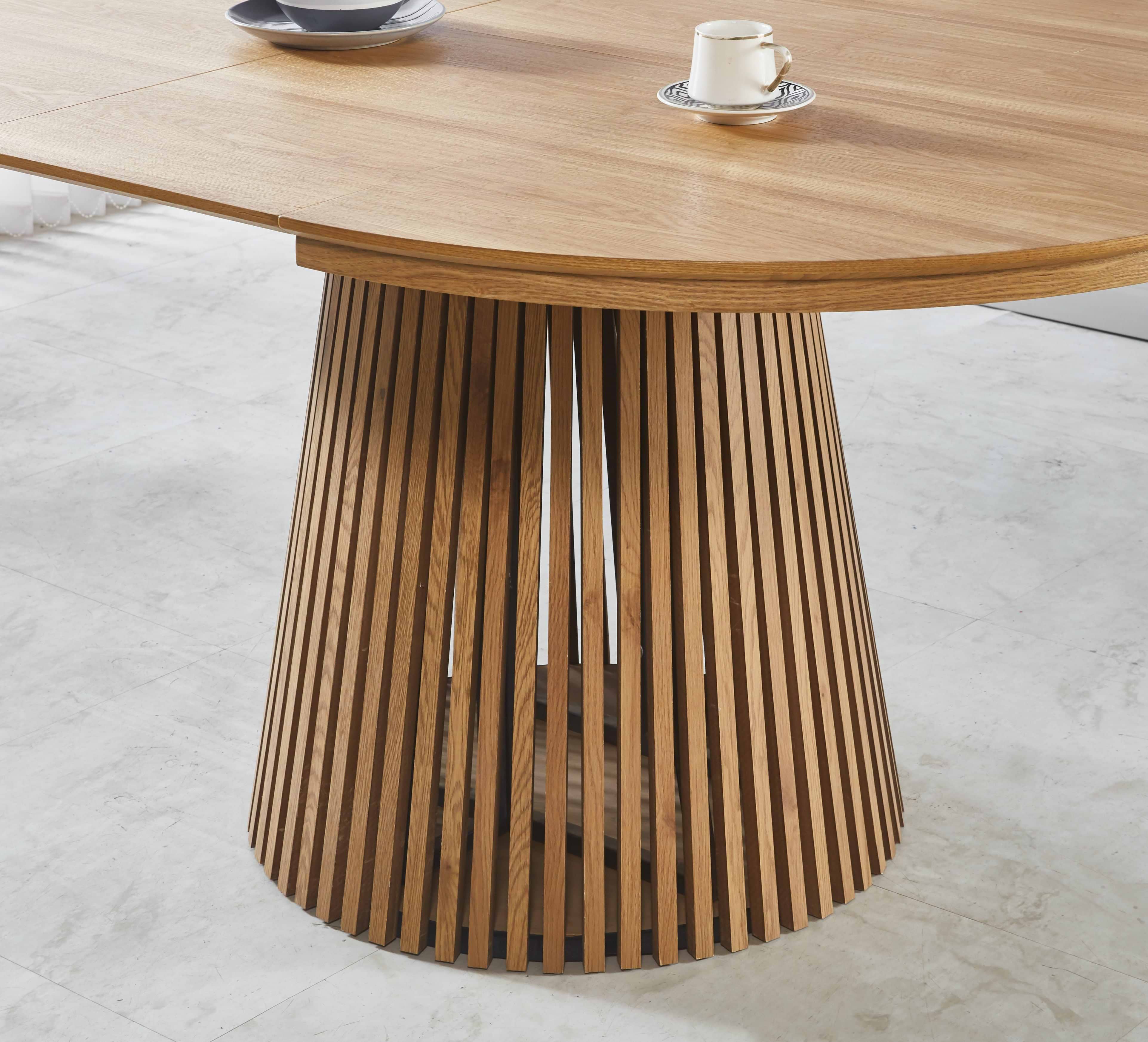 סט פינת אוכל שולחן עגול נפתח צבע עץ אלון 120-160 ס"מ בתוספת 4 כיסאות שמנת דגם יהלומים