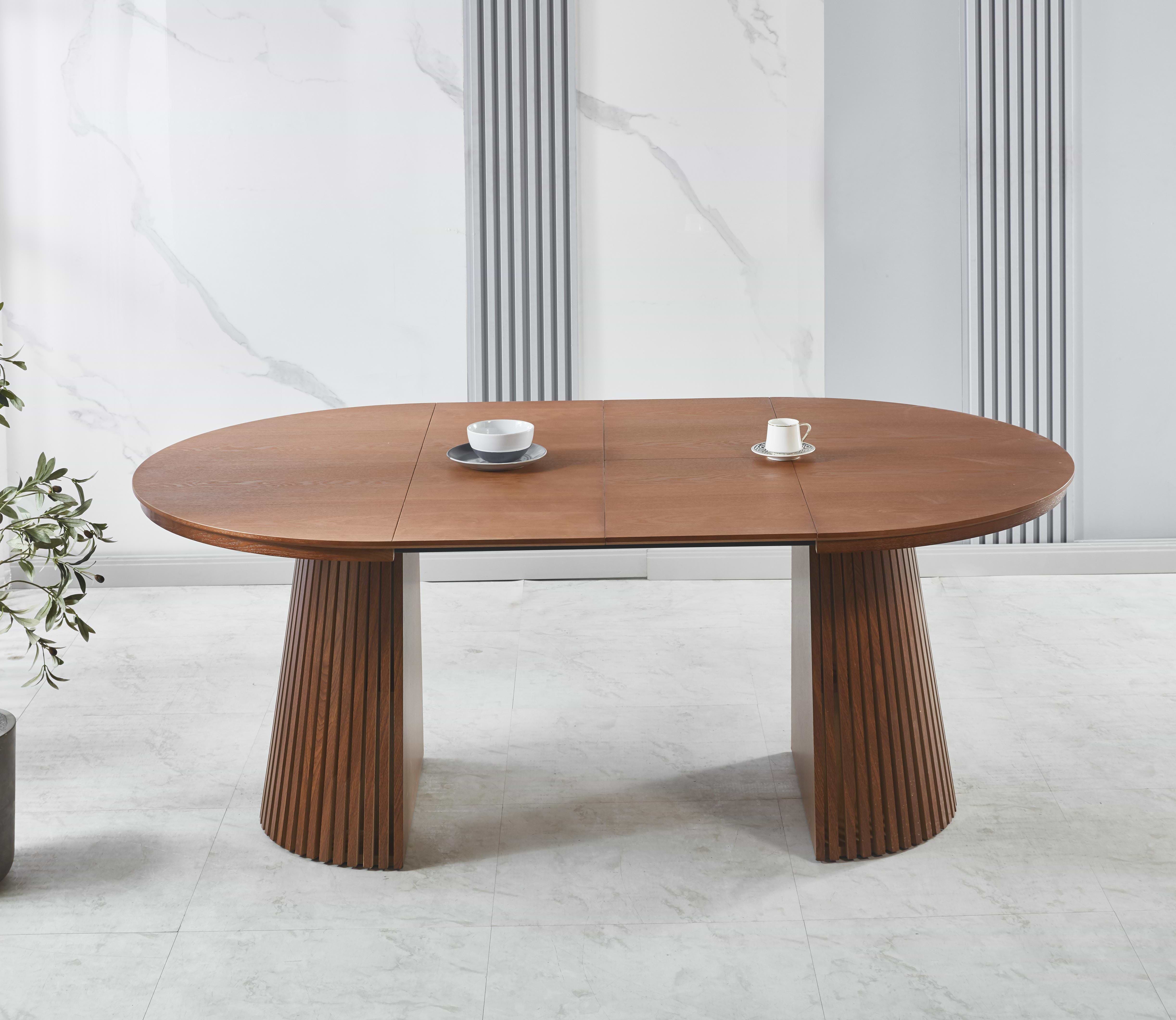 שולחן פינת אוכל אובלי נפתח צבע עץ אגוז 160-200*120 ס"מ דגם ריאן