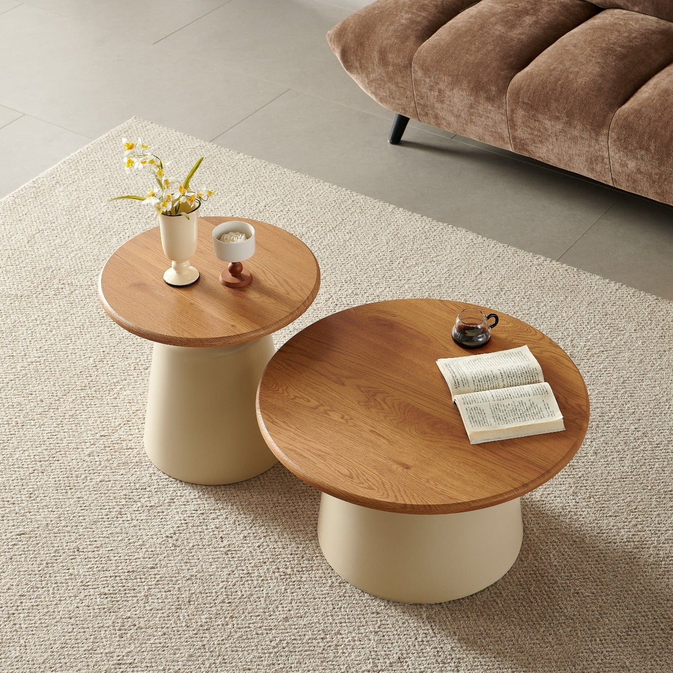 זוג שולחנות סלון מעץ בשילוב רגלי מתכת דגם סוזן