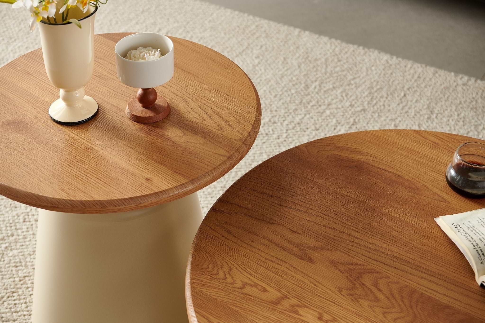 זוג שולחנות סלון מעץ בשילוב רגלי מתכת דגם סוזן