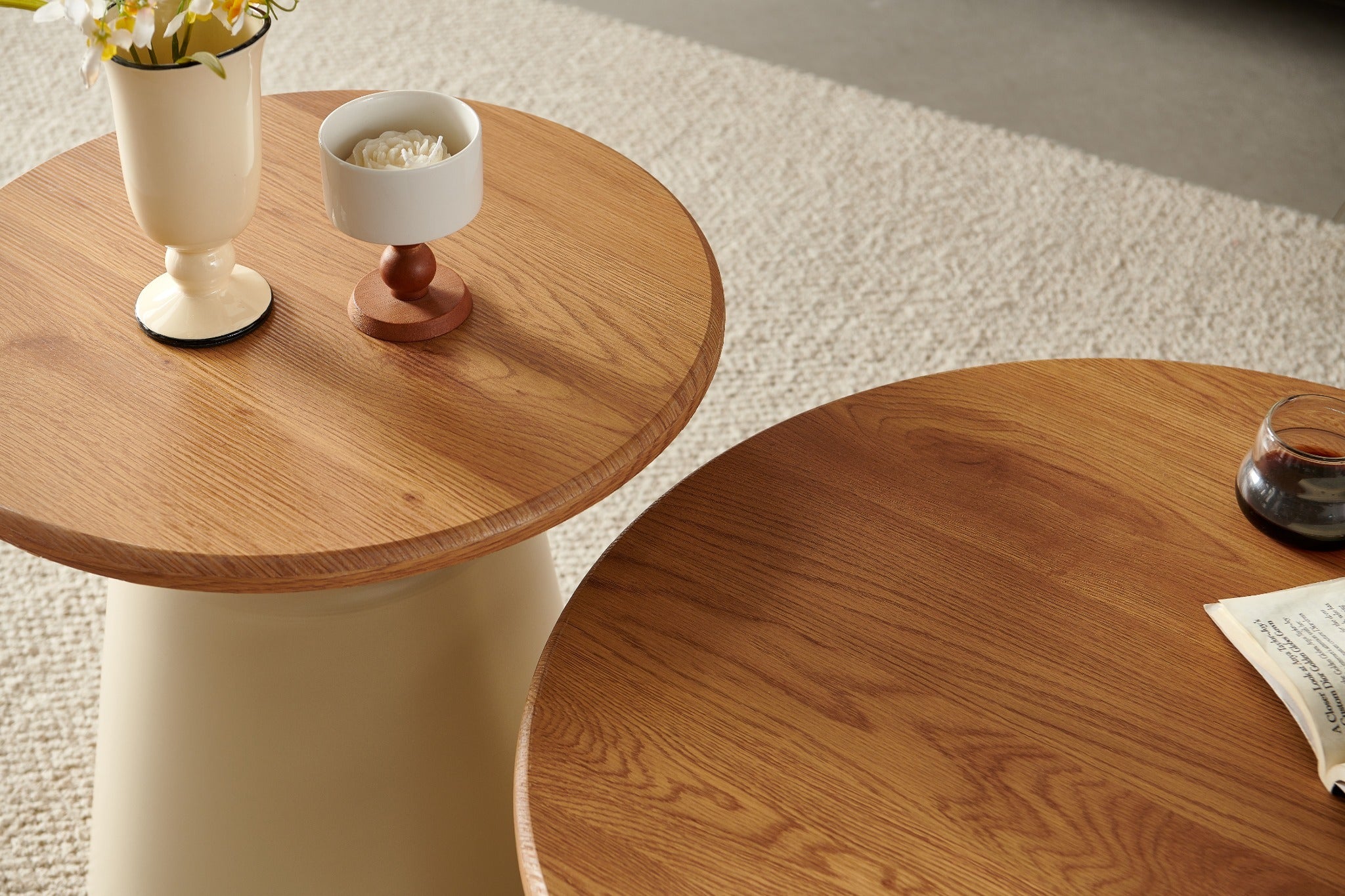 זוג שולחנות סלון מעץ בשילוב רגלי מתכת דגם סוזן