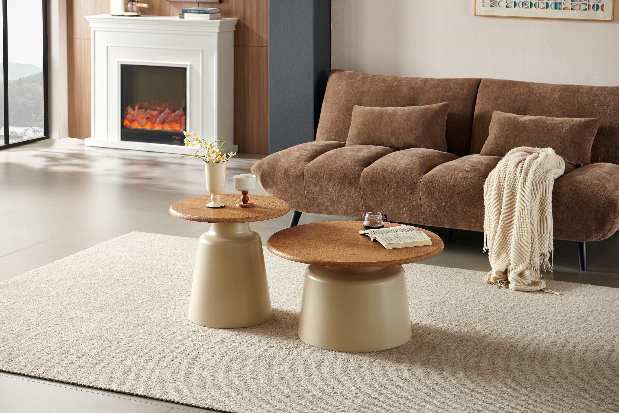 זוג שולחנות סלון מעץ בשילוב רגלי מתכת דגם סוזן