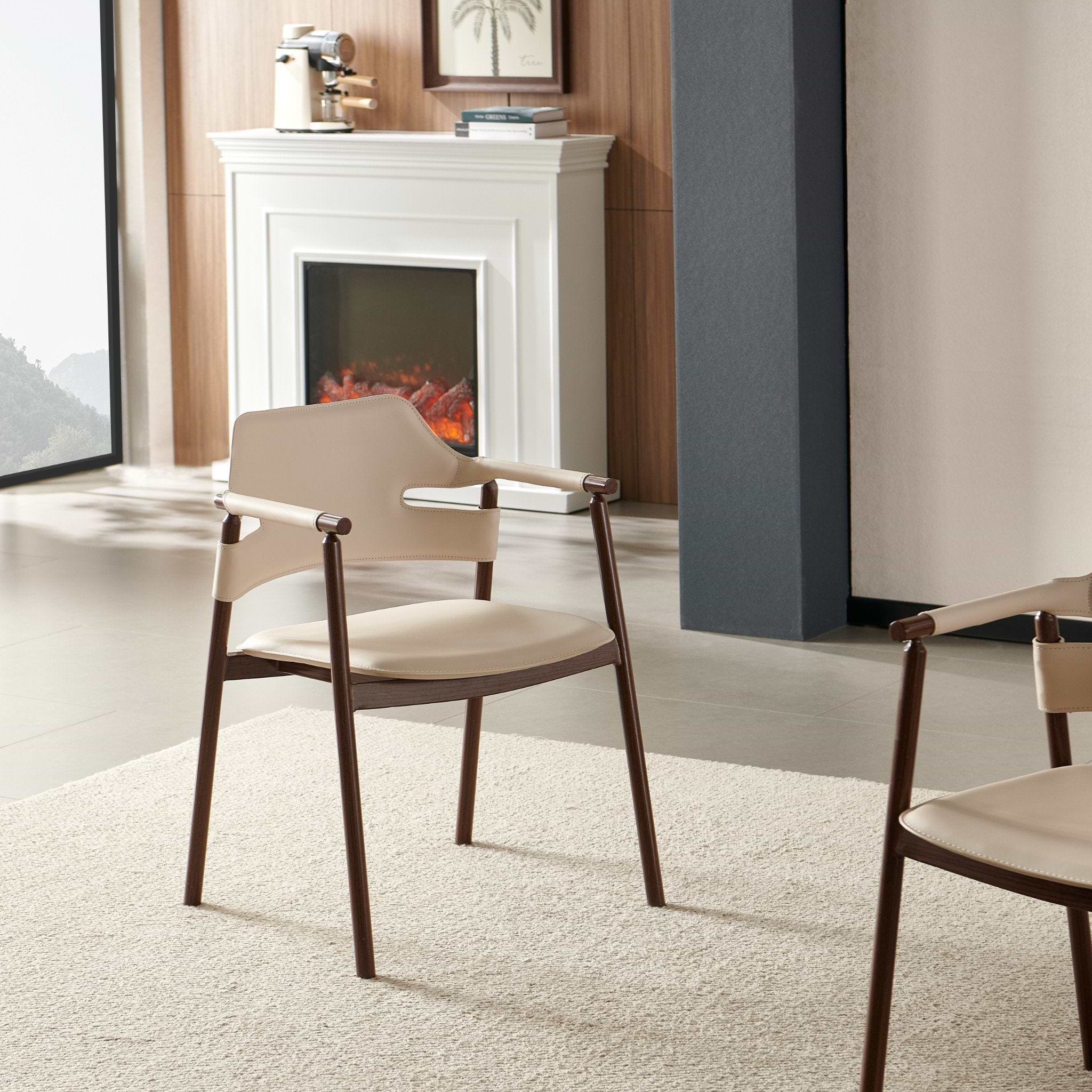 פינת אוכל שולחן מלבני נפתח טרוורטין עם רגליים בצבע אגוז 160-240*90 ס"מ PAROS ו4 כיסאות דמוי עור סהרה בשילוב רגל אגוז דגם סלינה