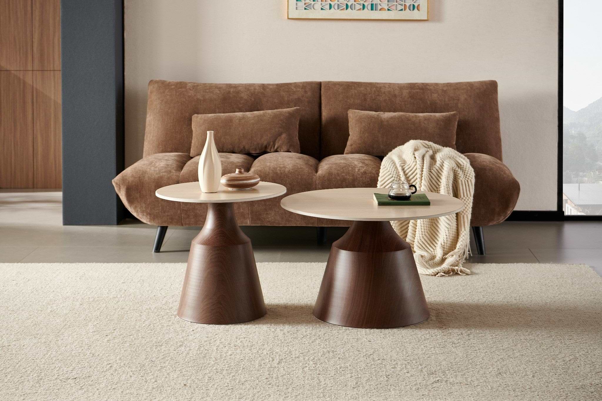 זוג שולחנות סלון טרוונטין בשילוב רגלי אגוז דגם אורבן