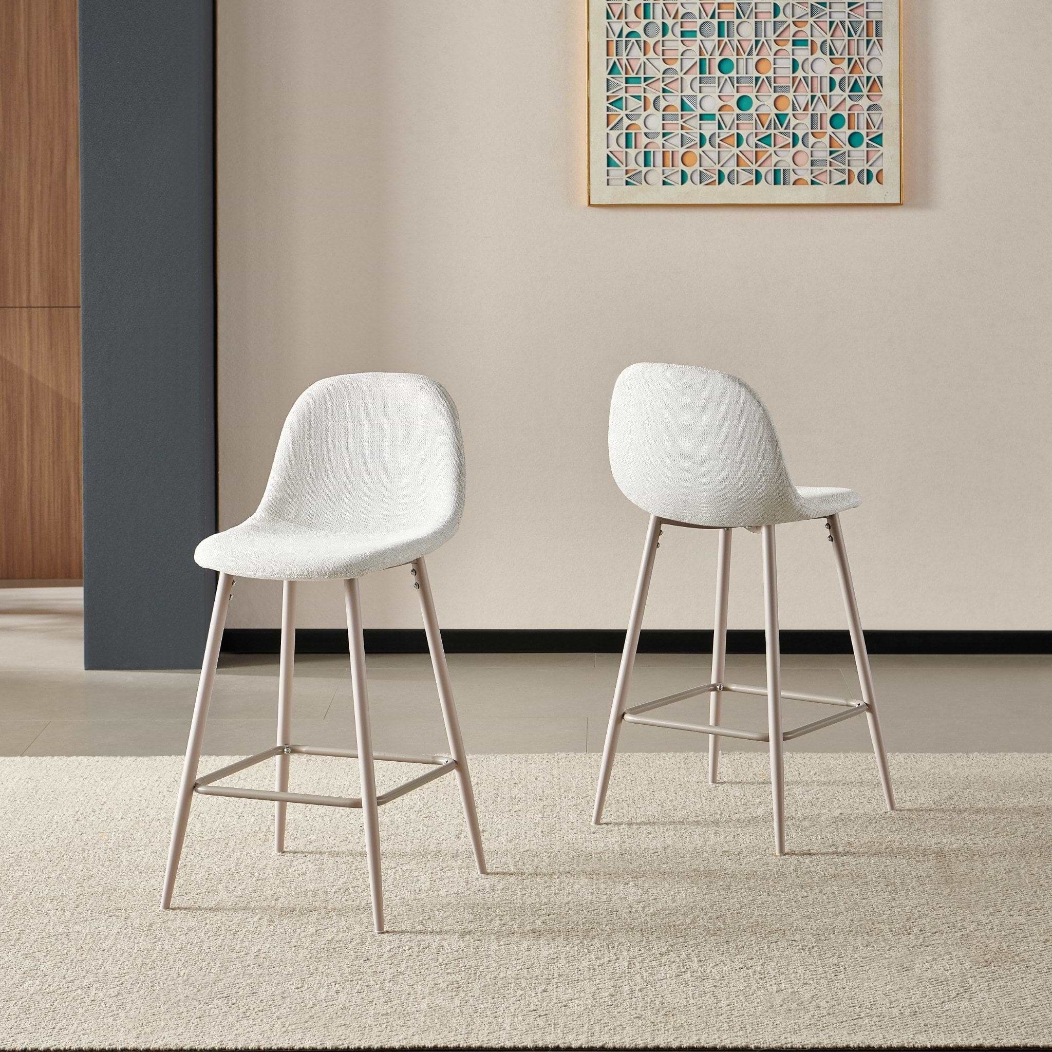 כסא בר מרופד בד ארוג שמנת רגל מייפל דגם עידן