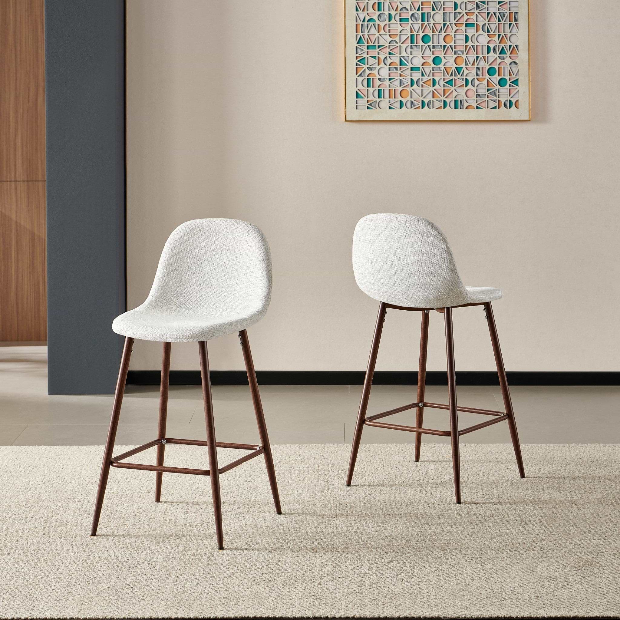 כסא בר מרופד בד ארוג שמנת רגל אגוז דגם עידן