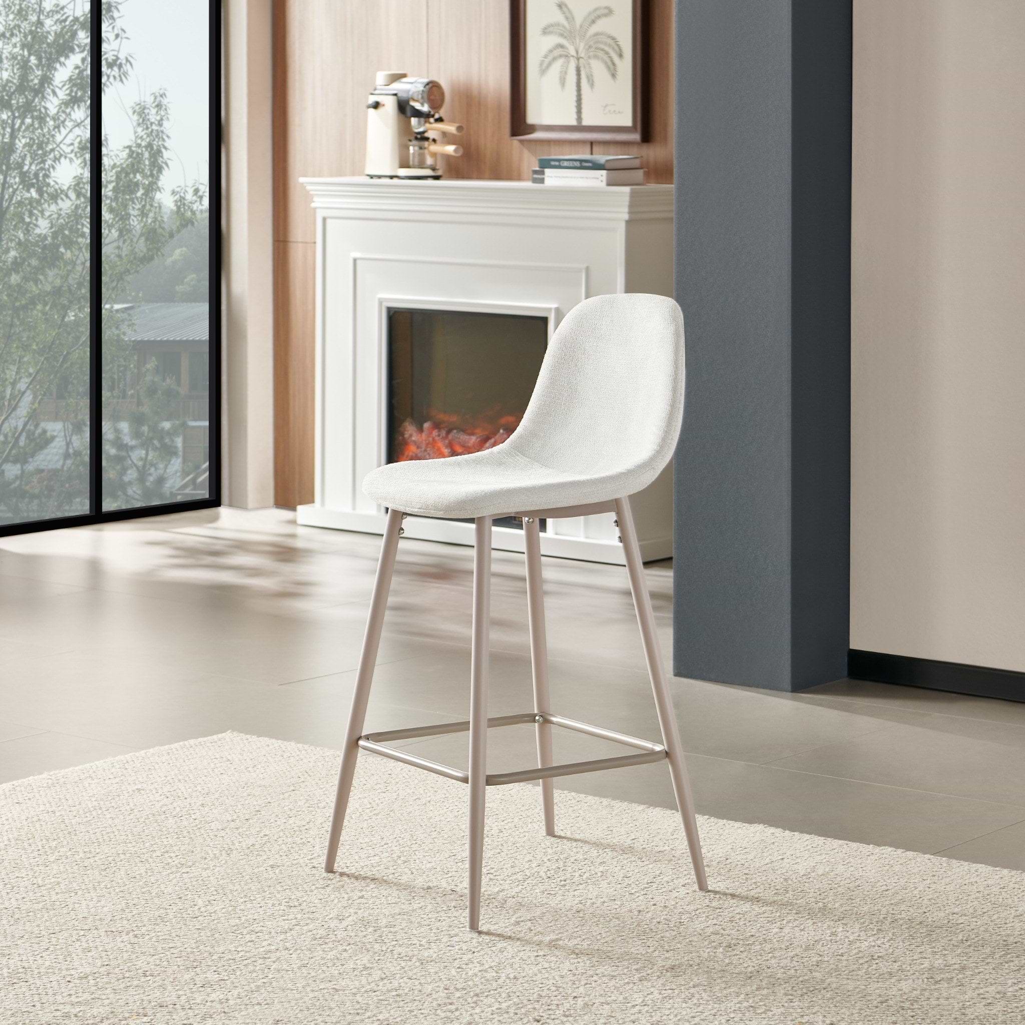 כסא בר מרופד בד ארוג שמנת רגל מייפל דגם עידן