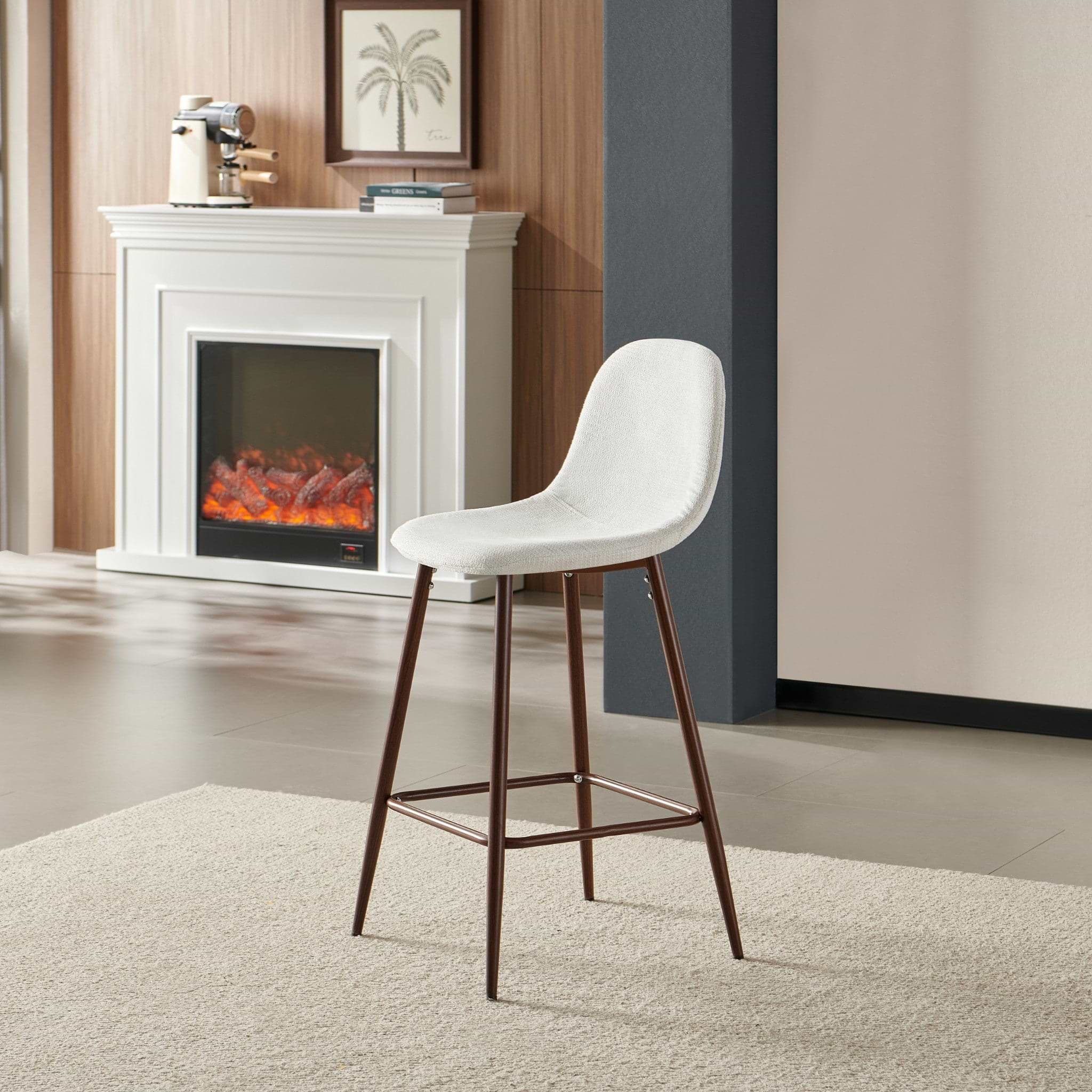 כסא בר מרופד בד ארוג שמנת רגל אגוז דגם עידן