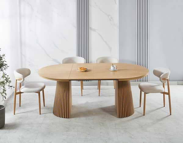 סט פינת אוכל שולחן אובלי נפתח צבע עץ אלון 120*160/200 ס