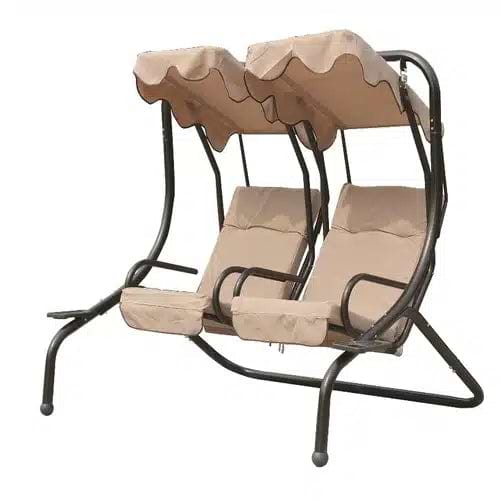 נדנדה זוגית לגינה 2 מושבים אפור כהה בשילוב בד בז' דגם קורפו