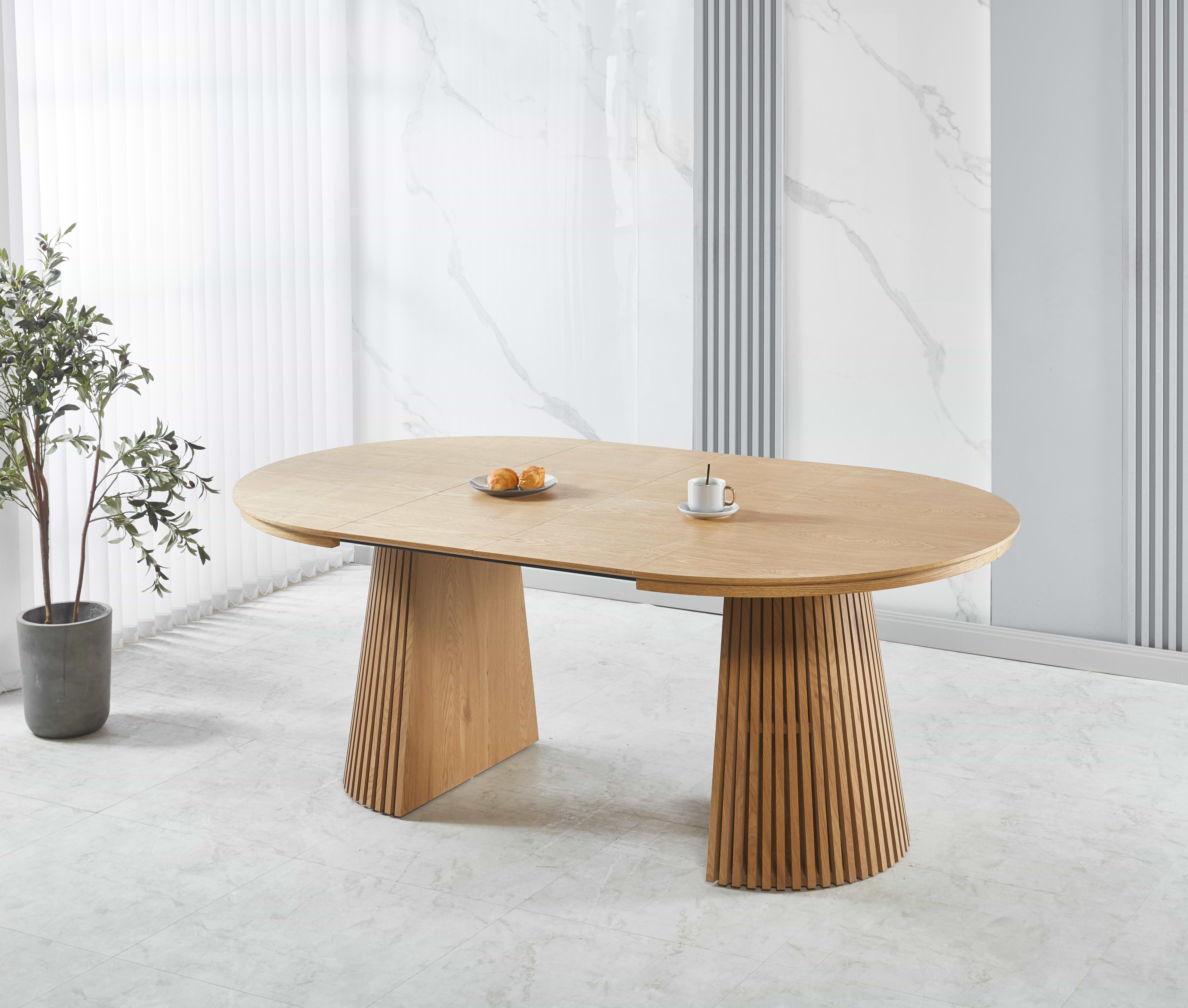 סט פינת אוכל שולחן אובלי נפתח צבע עץ אלון 120-160/200 ס"מ בתוספת 4 כיסאות מרופדים במגוון צבעים דגם שחר (שמנת)