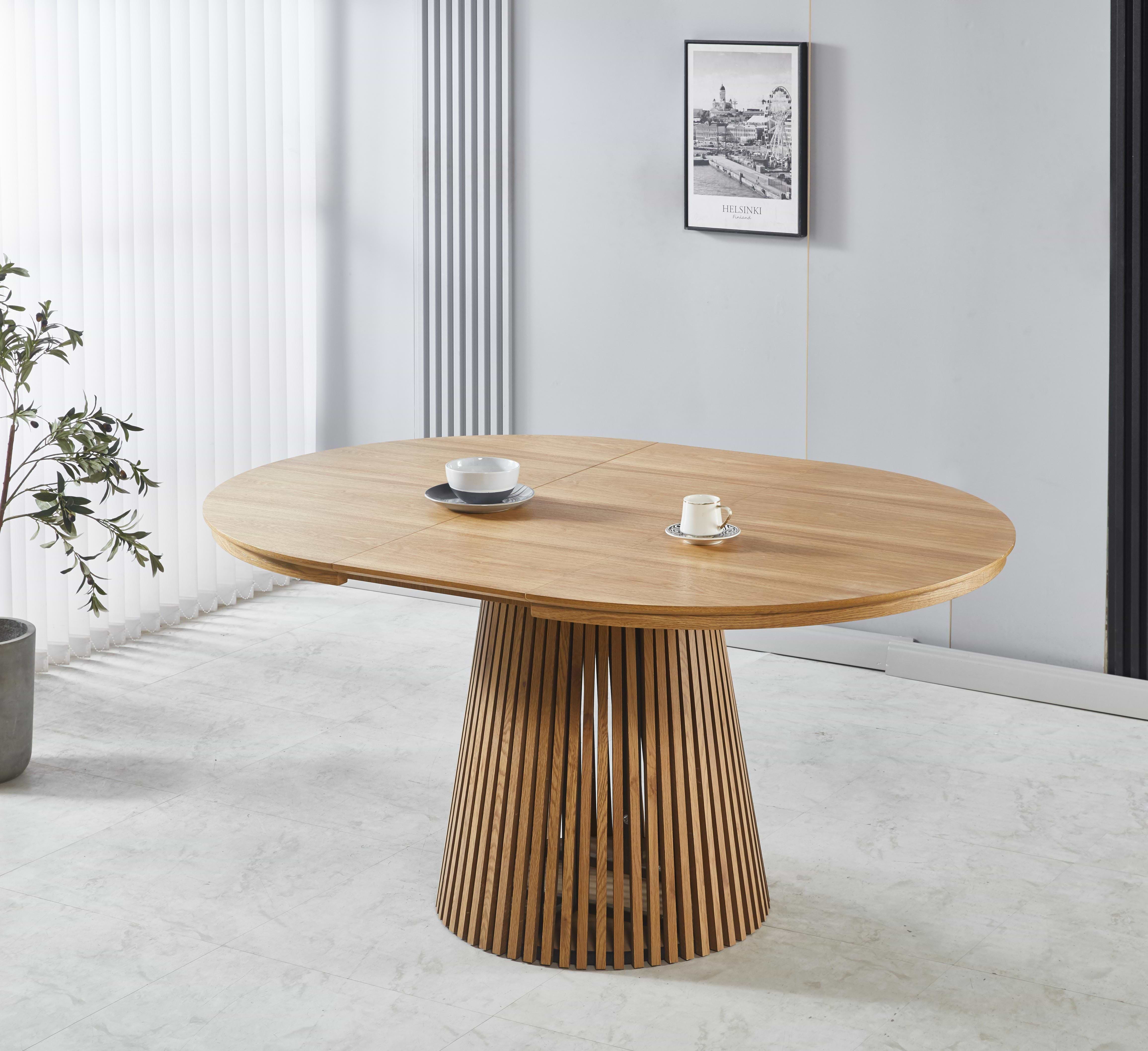 שולחן פינת אוכל עגול נפתח צבע עץ אלון 120-160 ס"מ דגם דילן