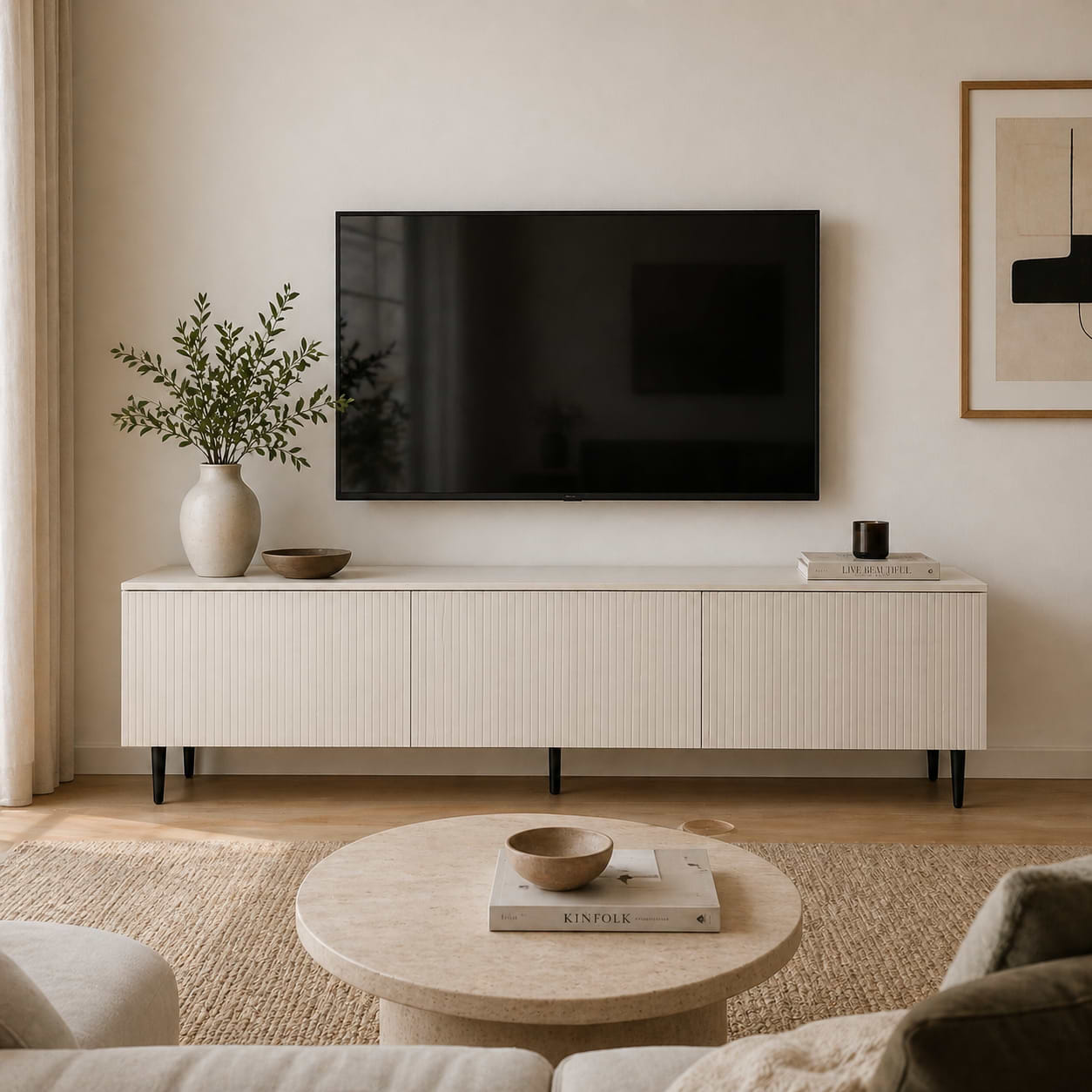 מזנון טלוויזיה פסים בצבע סהרה אורך 200 ס"מ דגם שגיא