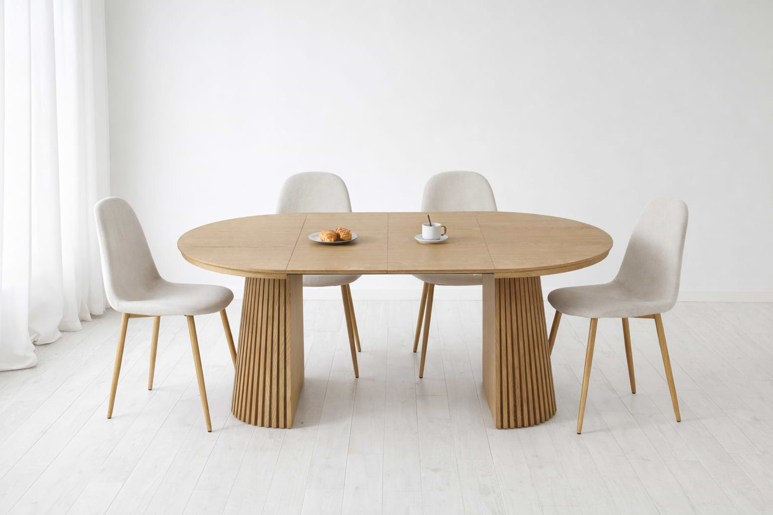 סט פינת אוכל שולחן אובלי נפתח צבע עץ אלון 120-160/200 ס"מ דגם ריאן + 4 כיסאות תואמים