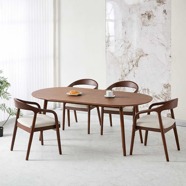 פינת אוכל שולחן אובלי צבע עץ אגוז 180*90 ס