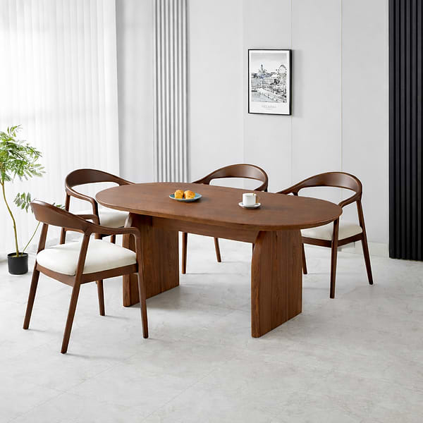 פינת אוכל שולחן אובלי צבע עץ אגוז 180*90 ס