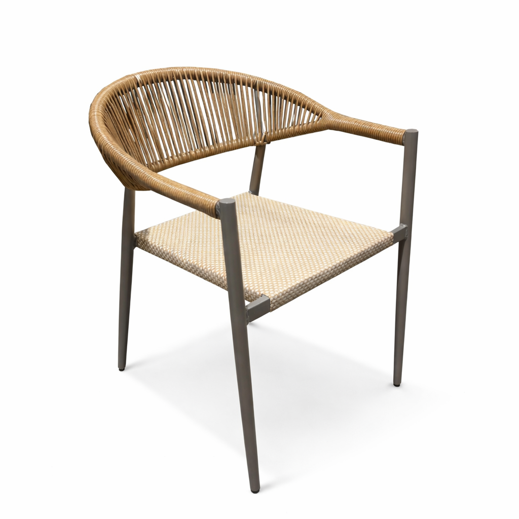 סט פינת אוכל לגינה שולחן ו 6 כסאות בשילוב דמוי עץ וראטן 160*90 ס"מ דגם מונטון