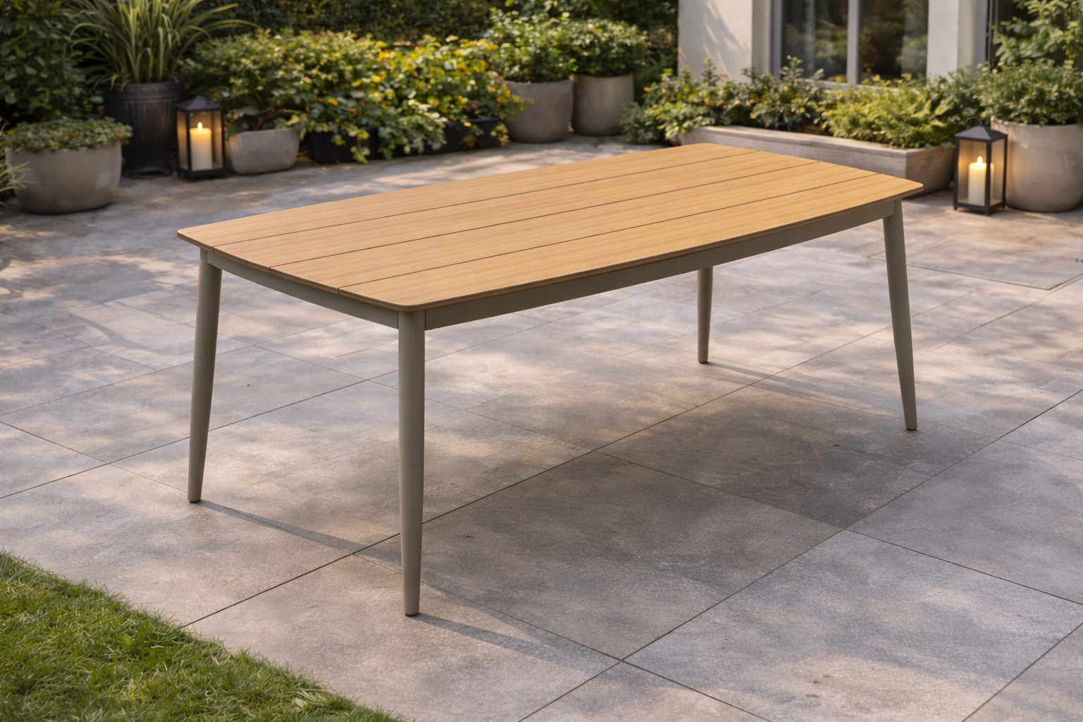 סט פינת אוכל לגינה שולחן ו 6 כסאות בשילוב דמוי עץ וראטן 160*90 ס"מ דגם מונטון