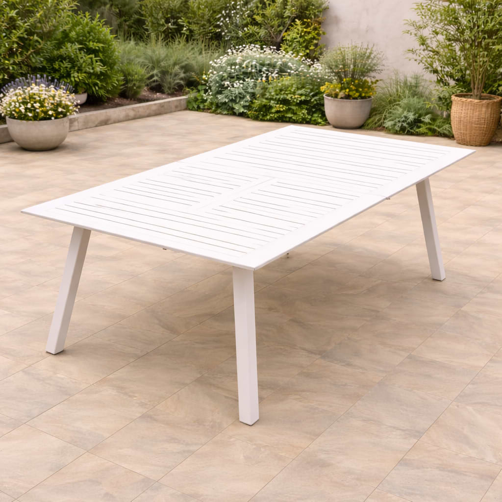 שולחן נפתח אלומיניום לגינה בצבע לבן 100*216*297 ס"מ (שולחן בלבד)