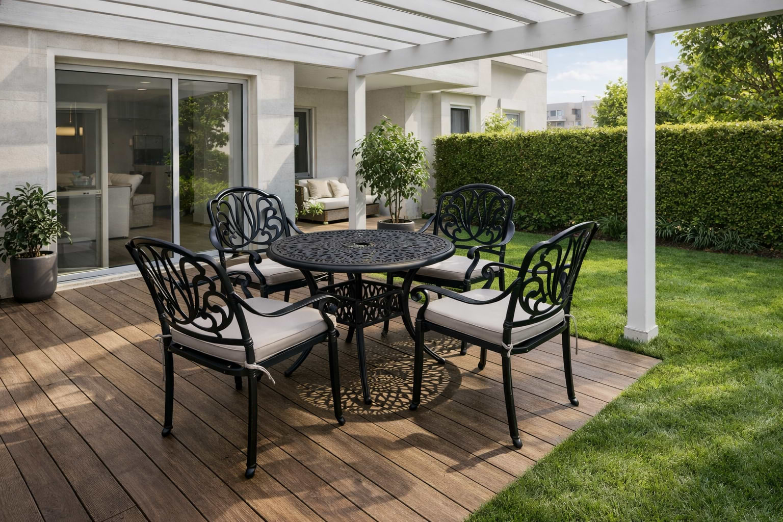 פינת ישיבה לגינה עגולה מאלומיניום בסגנון וינטג צבע ברונזה