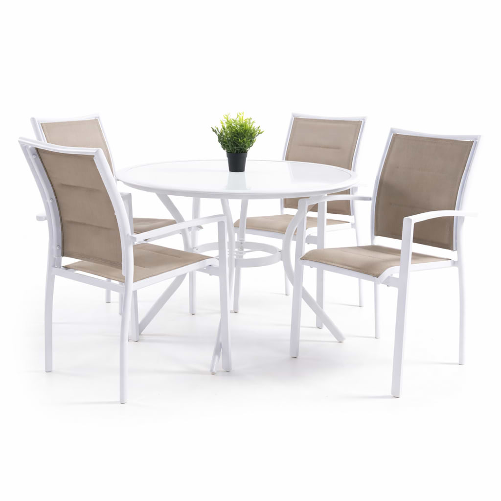 סט פינת ישיבה לגינה מאלומיניום + 4 כיסאות - לבן