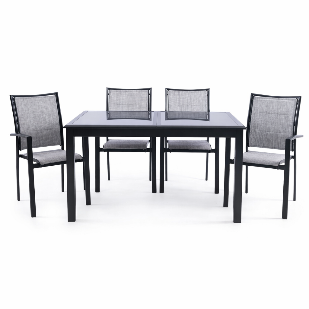 פינת אוכל לגינה 1.35X1.00/2.75 מטר + 4 כיסאות  - אפור