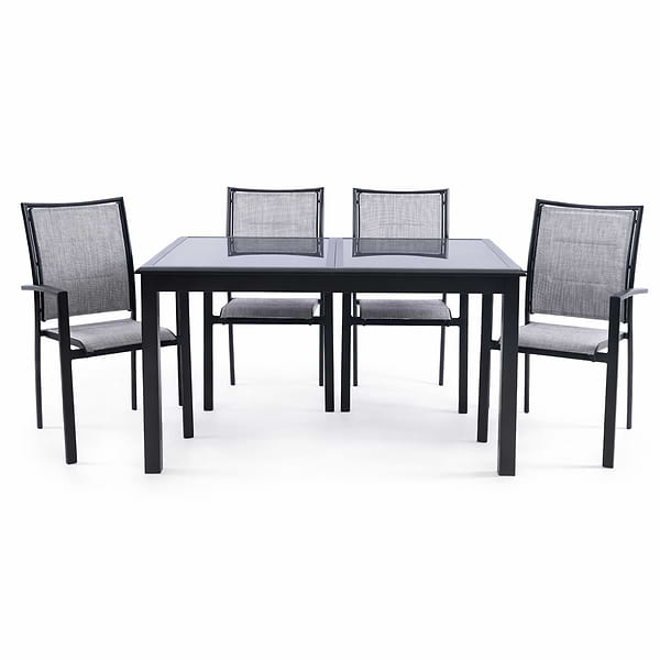 פינת אוכל לגינה 1.35X1.00/2.75 מטר + 4 כיסאות  - אפור