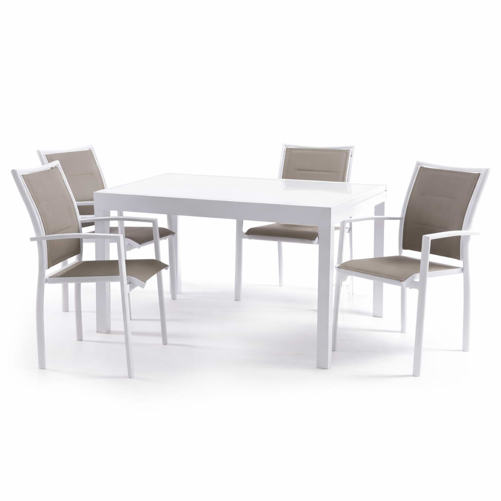 פינת אוכל לגינה 1.35X1.00/2.75 מטר + 4 כיסאות - לבן