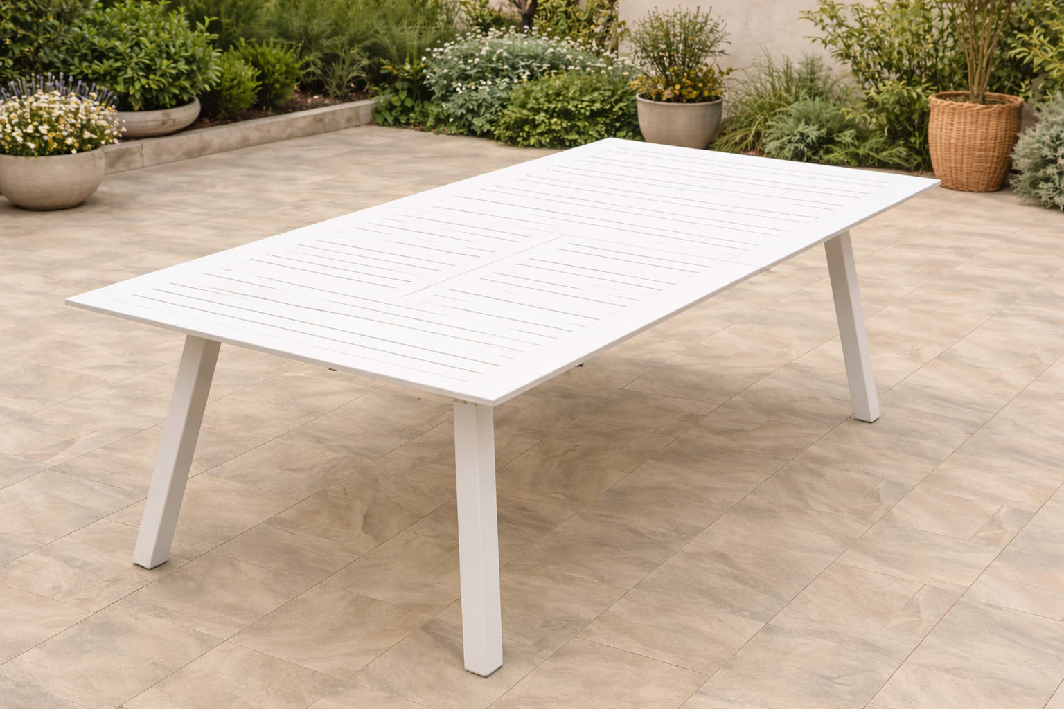 שולחן נפתח אלומיניום לגינה בצבע לבן 100*216*297 ס"מ (שולחן בלבד)