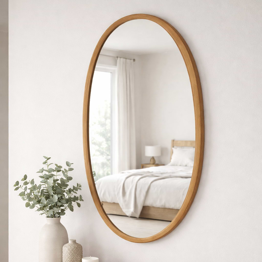 מראה אמורפית מסגרת עץ בצבע אלון 140*60 ס"מ