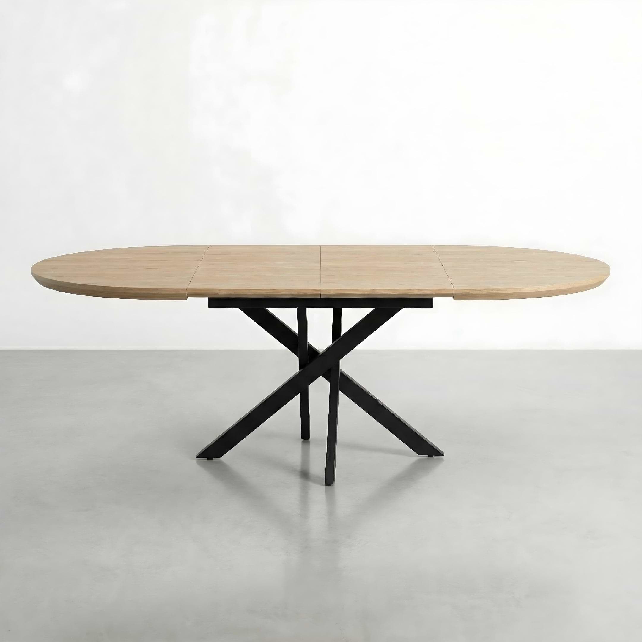 שולחן פינת אוכל עגול נפתח צבע עץ אלון מידות 120-210 ס"מ דגם נאור