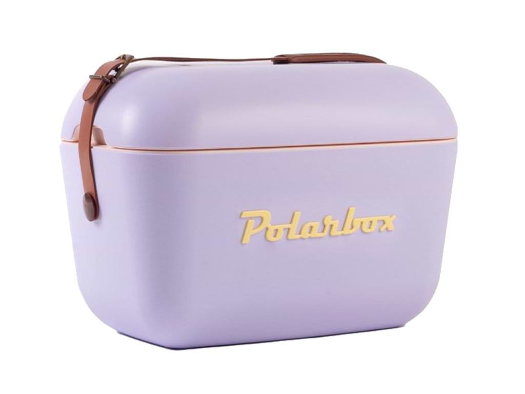צידנית צבעונית Polarbox בסטייל סגול בכיתוב צהוב ורצועת עור חומה - 20 ליטר