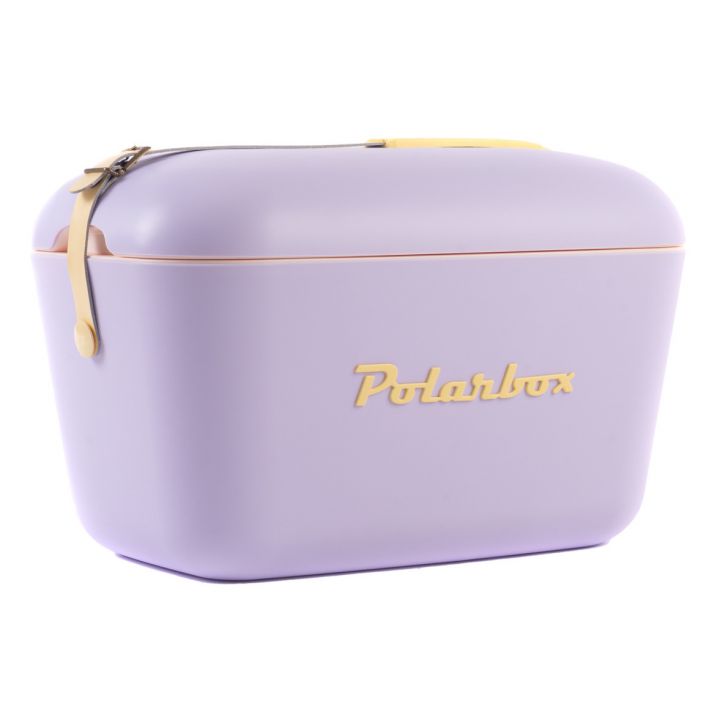 צידנית צבעונית Polarbox בסטייל סגול בכיתוב צהוב ורצועה צהובה - 12 ליטר POP