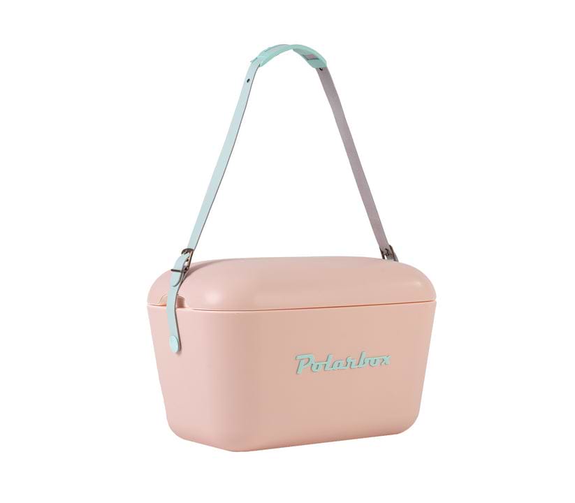 צידנית צבעונית Polarbox בסטייל ורוד בכיתוב טורקיז ורצועה טורקיז - 20 ליטר POP